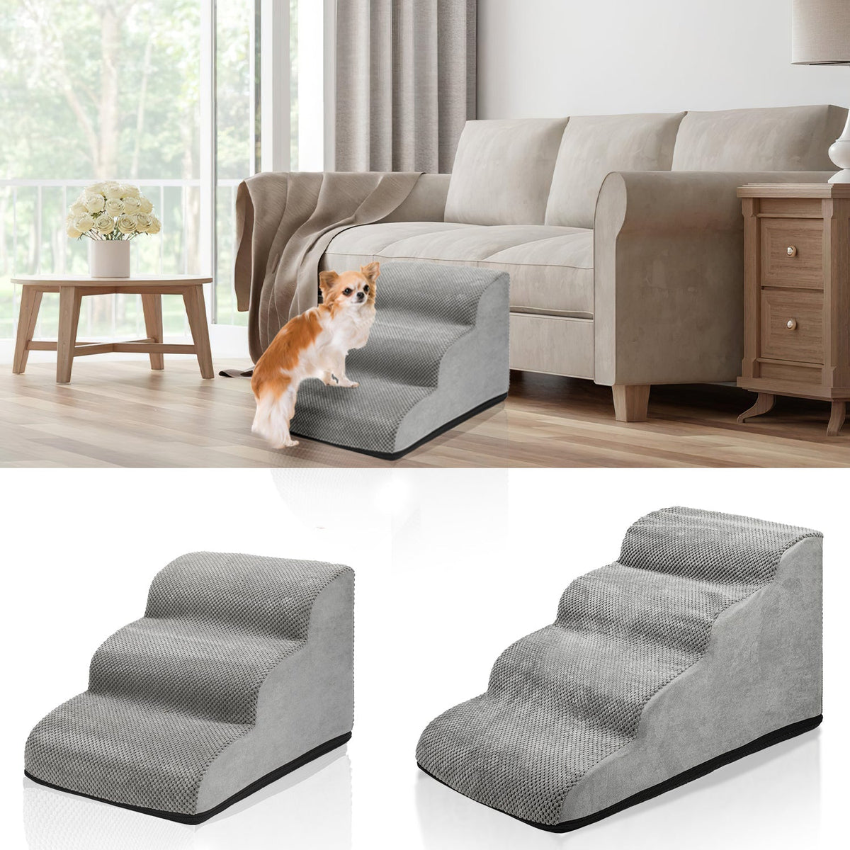 Jopassy Hundetreppe 3 oder 4 Stufen bis 18 kg rutschfest