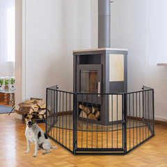 Jopassy Kaminschutzgitter 5-teilig 304 × 76 cm mit Tür Faltbar für Kinder und Haustiere