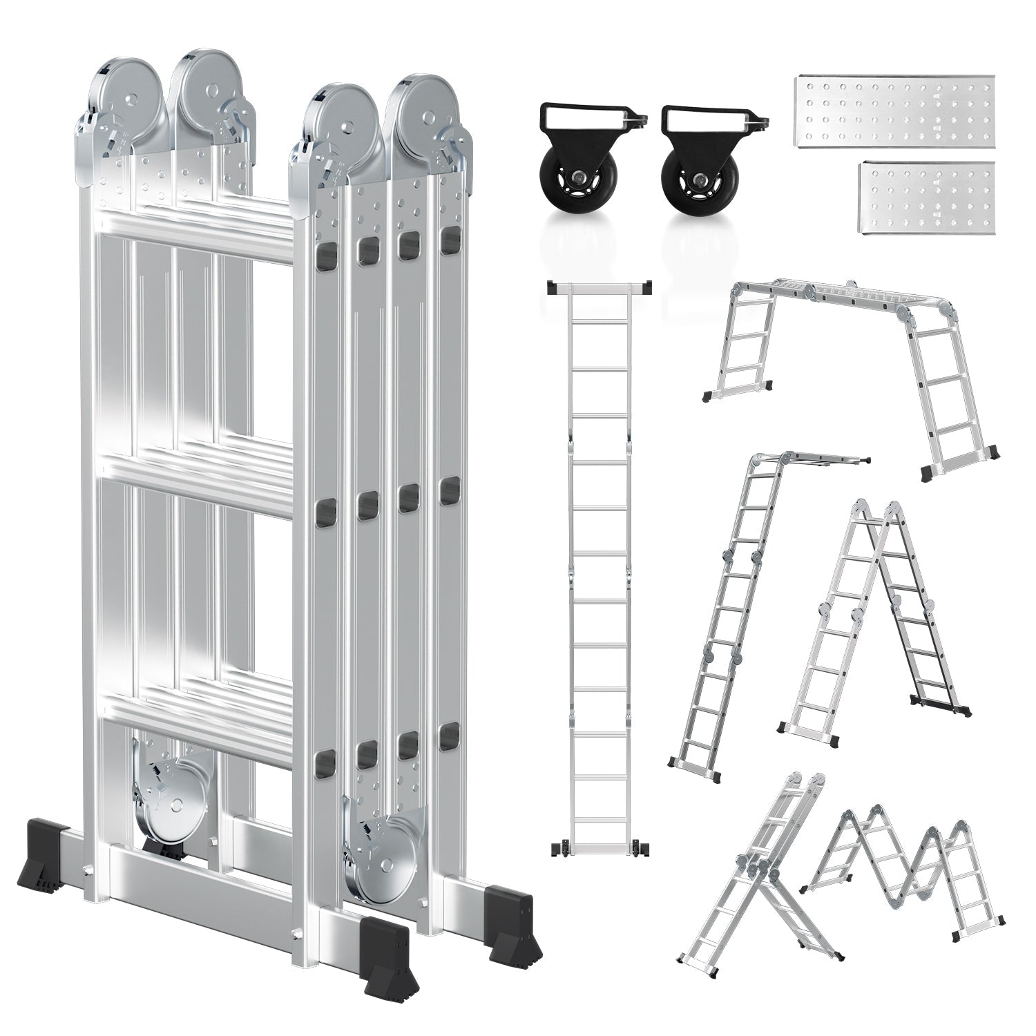 Jopassy Mehrzweckleiter Aluminium Klappleiter 7 in 1 mit Arbeitsplattform