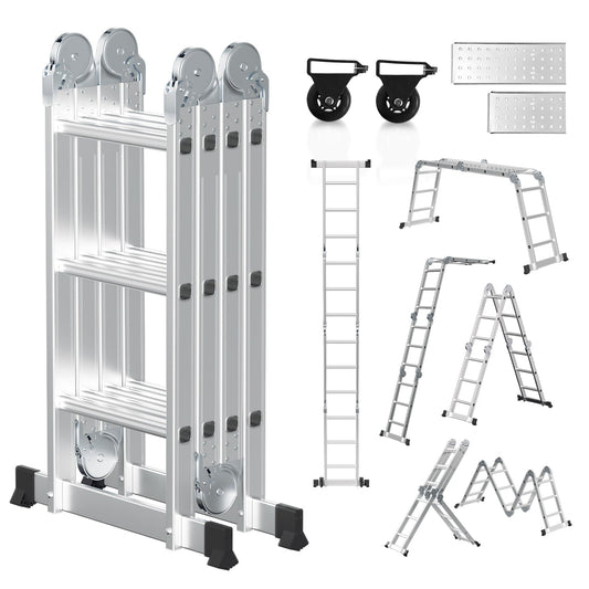 Jopassy Mehrzweckleiter Aluminium Klappleiter 7 in 1 mit Arbeitsplattform