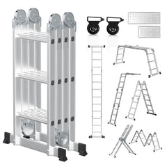 Jopassy Mehrzweckleiter Aluminium Klappleiter 7 in 1 mit Arbeitsplattform