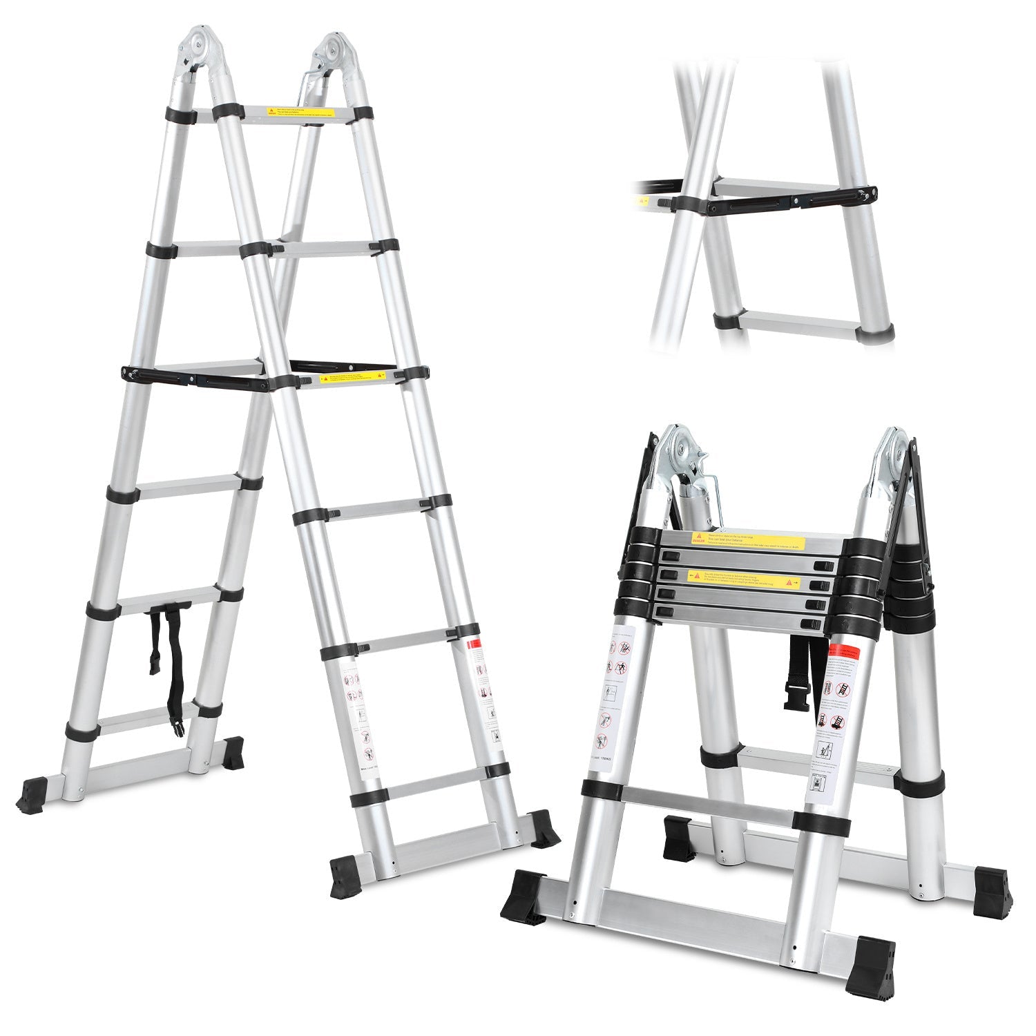 Jopassy Teleskopleiter 3,8 m Aluminium klappbar 1,9 x 1,9 m bis 150 kg