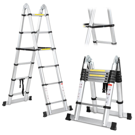 Jopassy Teleskopleiter 3,8 m Aluminium klappbar 1,9 x 1,9 m bis 150 kg