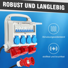 Jopassy Baustromverteiler 32A 400V mit 2× CEE 16A 1× CEE 32A und 4× Schuko IP44