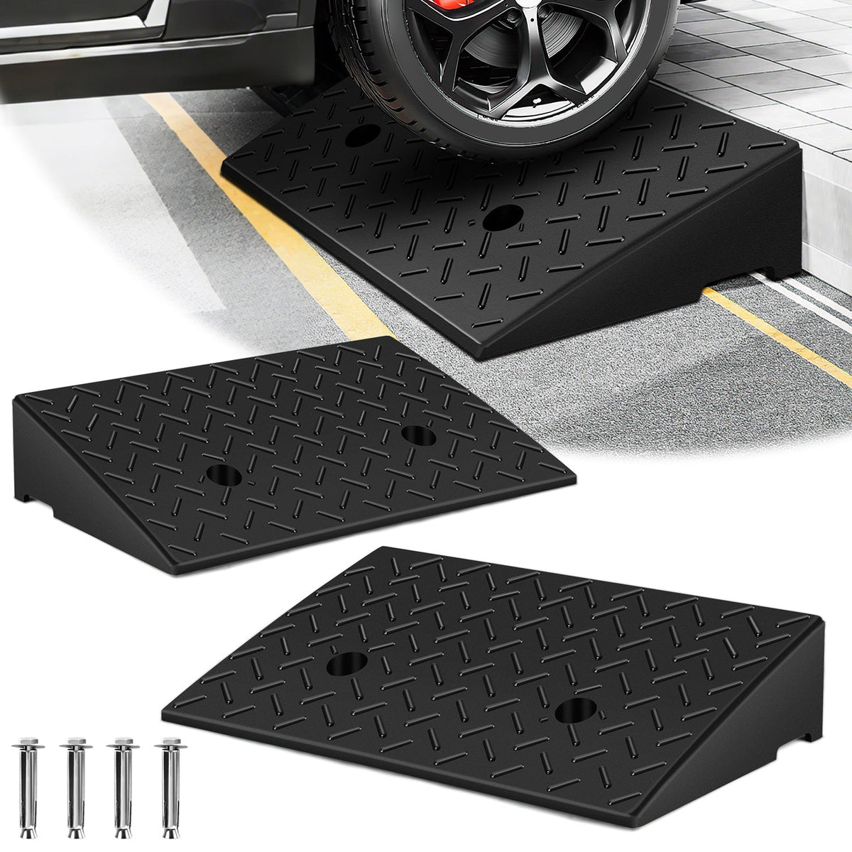 Jopassy Auffahrrampe 2er Set 49 × 30 × 11 cm bis 10 t für Auto und Motorrad