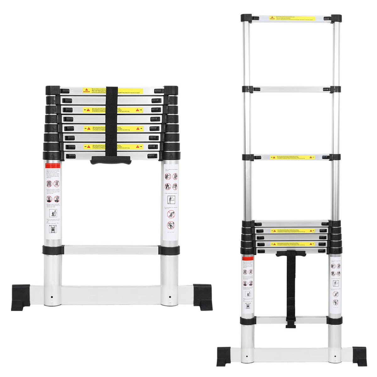 Jopassy Teleskopleiter Aluminium 2,6–5 m mit Stabilisator und breiten Trittstufen bis 150 kg