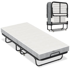 Jopassy Klappbett 90 x 200 cm mit 13 cm Matratze, klappbares Gästebett mit Rollen, bis 200 kg