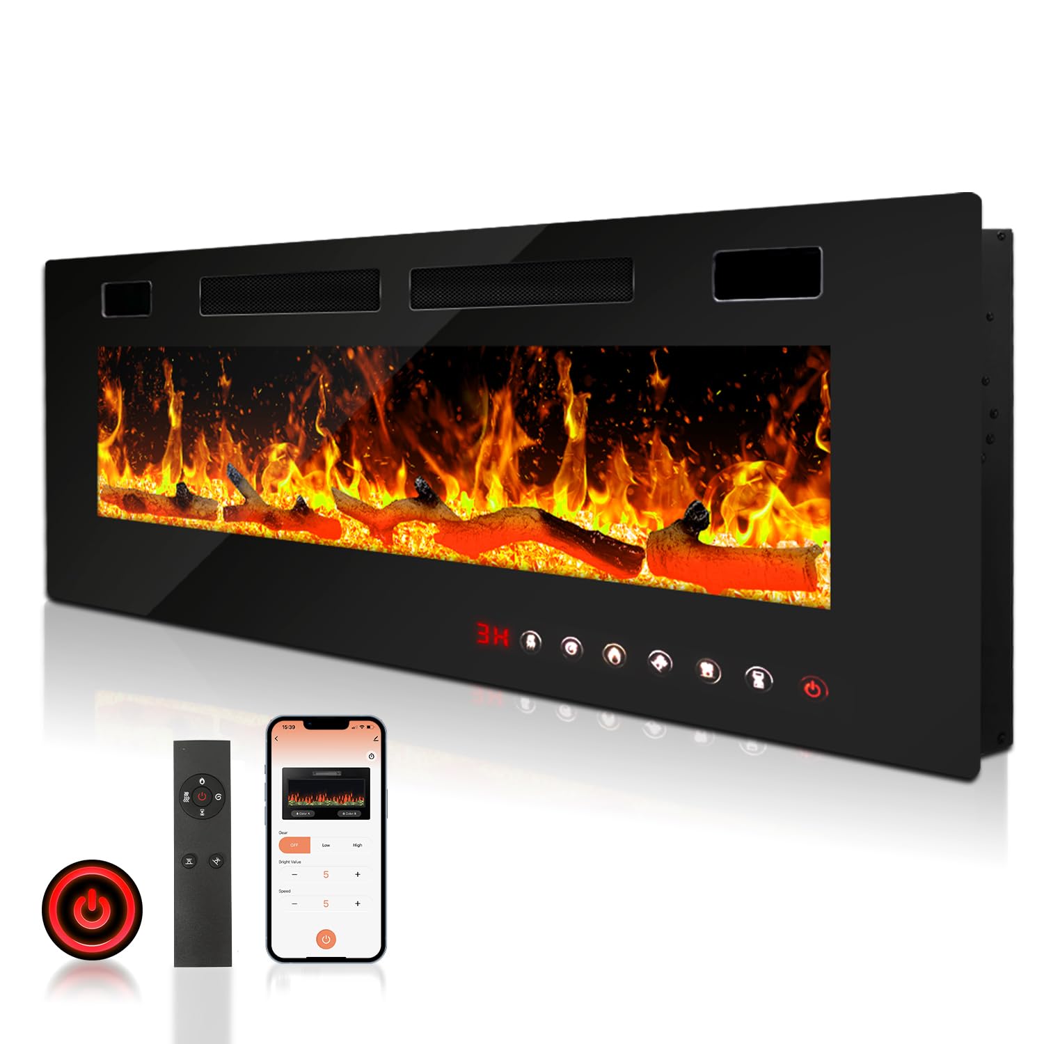Jopassy Elektrokamin 127 cm 1500W für Wand und Einbau mit App und Fernbedienung