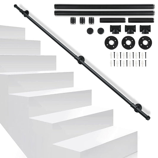 Jopassy Treppengeländer Handlauf Schwarz 100-300 cm Rundrohr für Innen und Außen