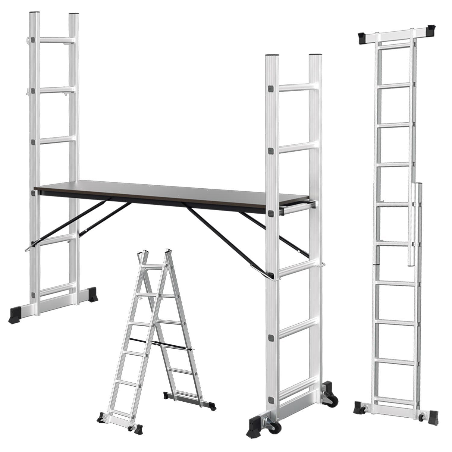 Jopassy 4 in 1 Alu Gerüst 2x6 Sprossen mit Arbeitsplattform Rollen bis 150 kg