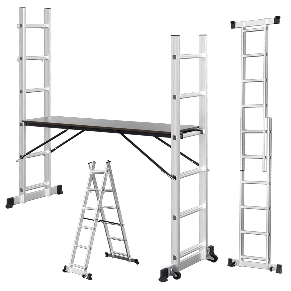 Jopassy 4 in 1 Alu Gerüst 2x6 Sprossen mit Arbeitsplattform Rollen bis 150 kg