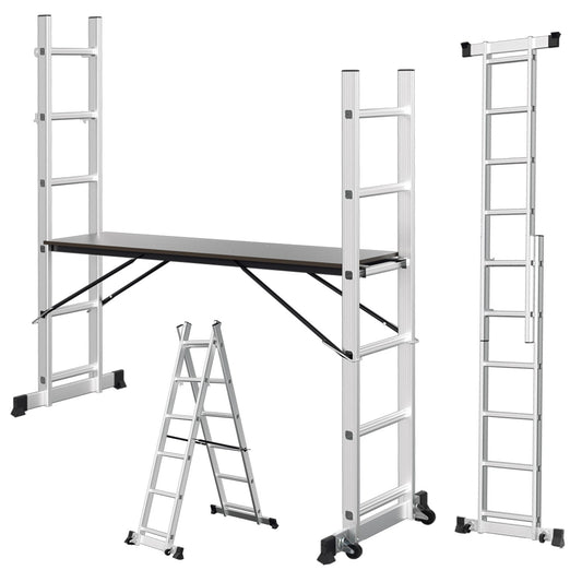 Jopassy 4 in 1 Alu Gerüst 2x6 Sprossen mit Arbeitsplattform Rollen bis 150 kg