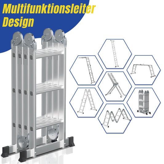 Jopassy Mehrzweckleiter Aluminium Klappleiter 7 in 1 mit Arbeitsplattform