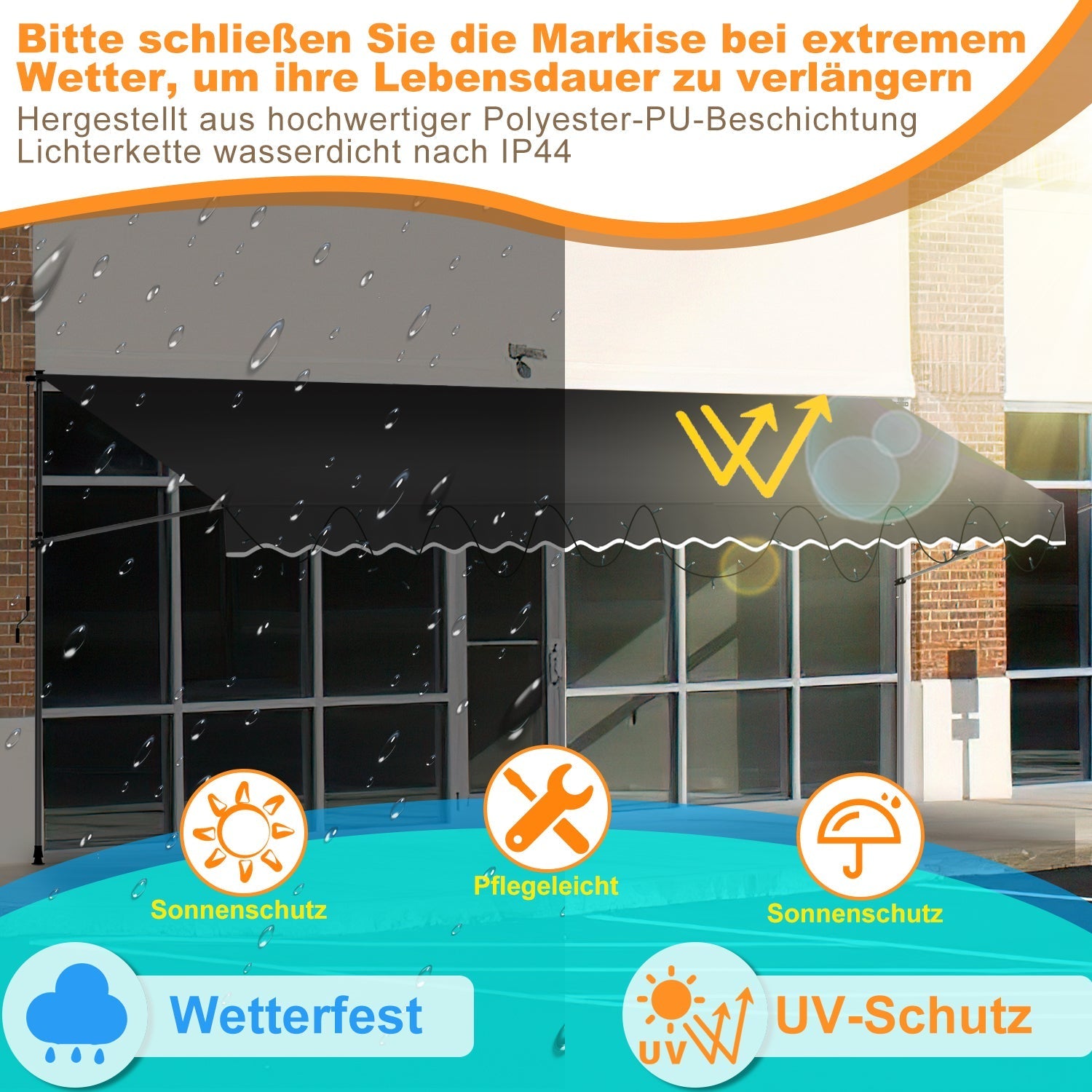 Jopassy Klemmmarkise mit Handkurbel und Solar LED für Balkon und Terrasse
