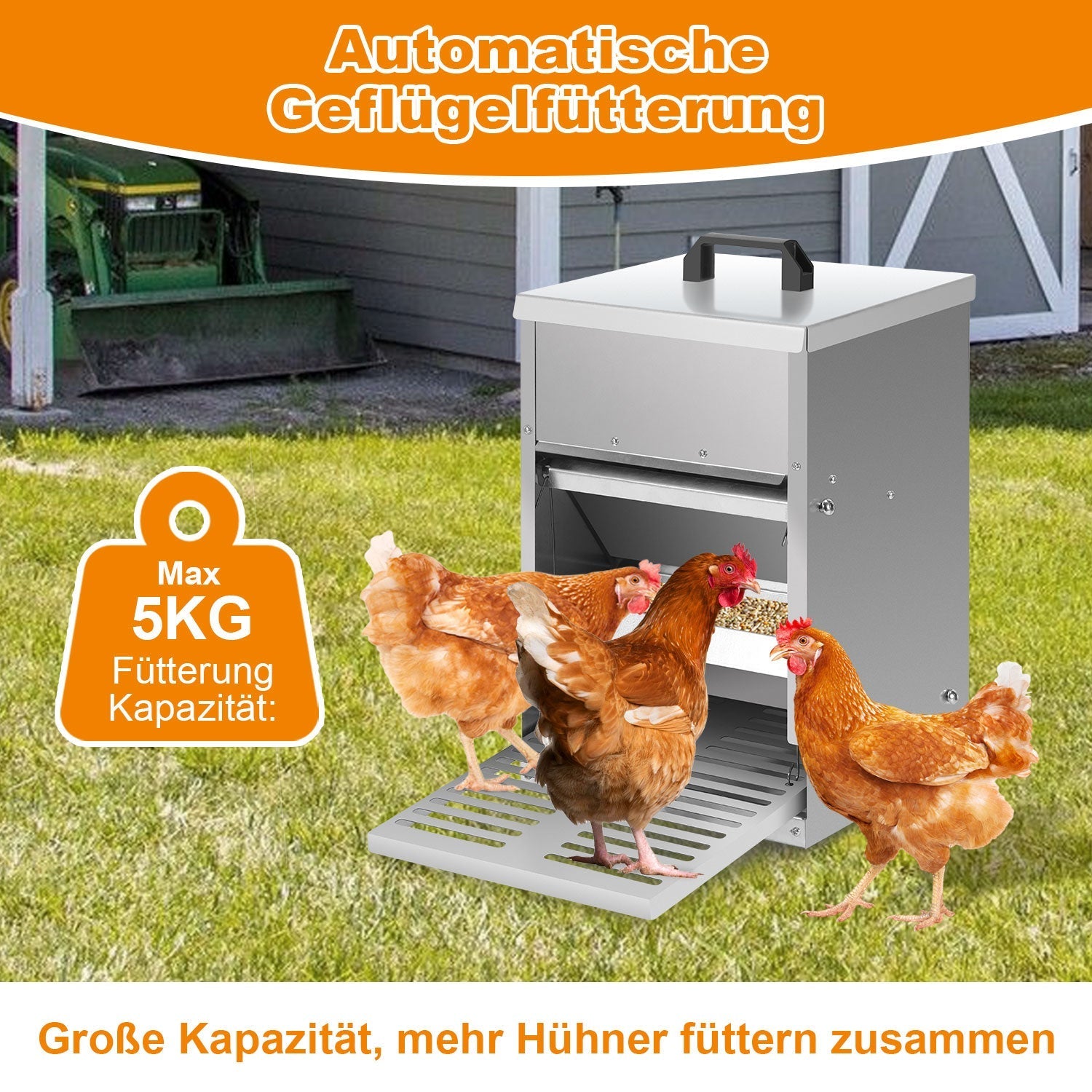 Jopassy Futterautomat Hühner 5 kg verzinkt mit Pedal rattensicher