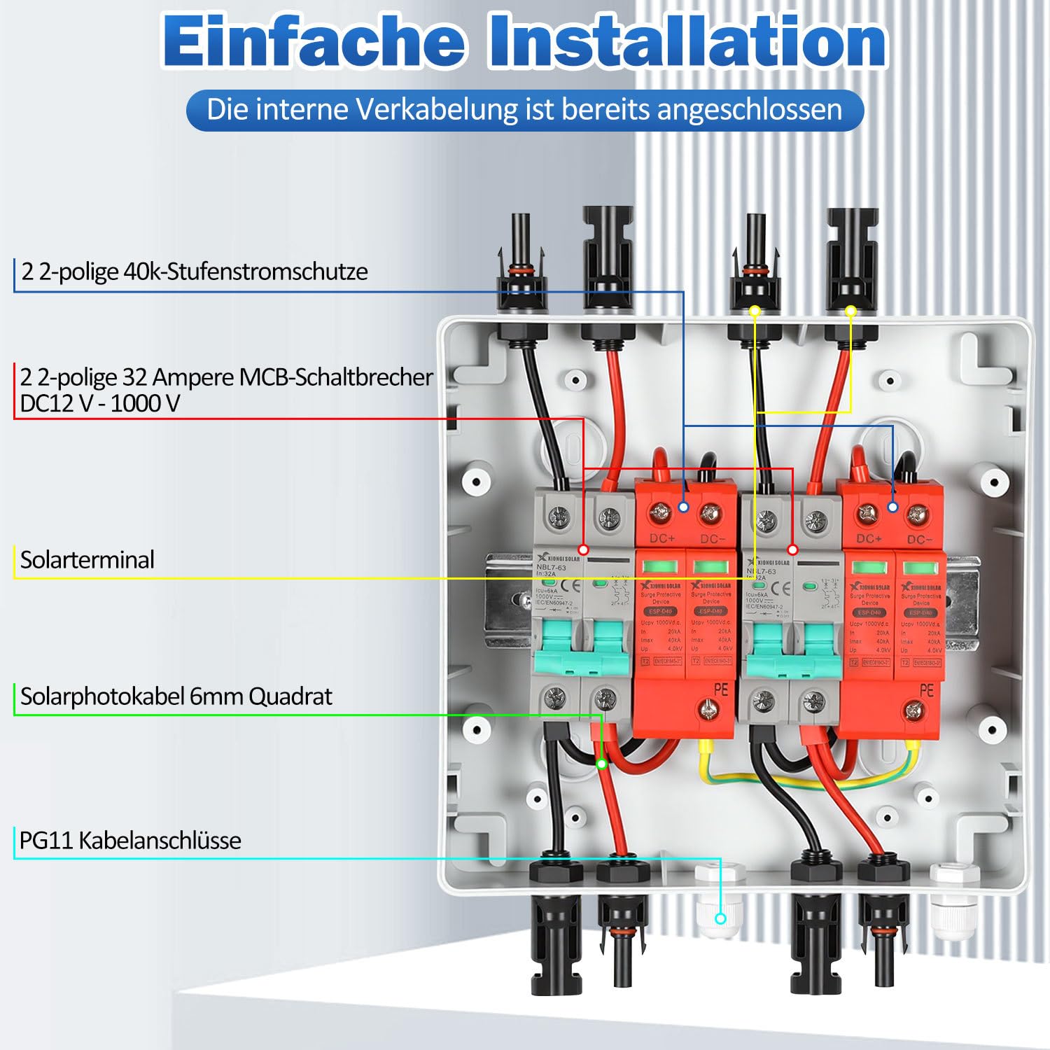 Jopassy PV Überspannungsschutz für 2 Strings DC 1000V 32A vorverdrahtet