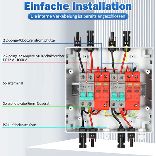Jopassy PV Überspannungsschutz für 2 Strings DC 1000V 32A vorverdrahtet