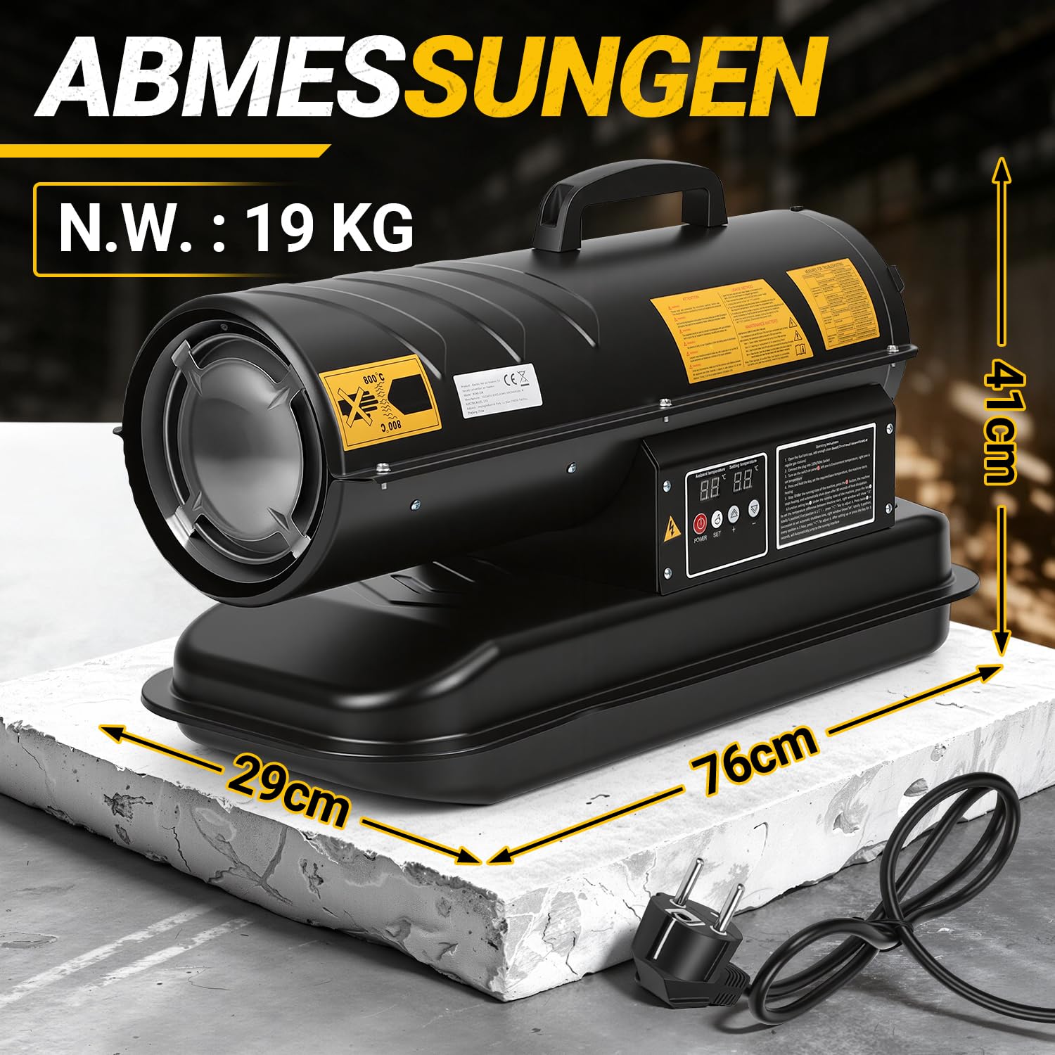 Jopassy Diesel Heizkanone 20 kW Bauheizer mit 22L Tank Thermostat und Digitaldisplay