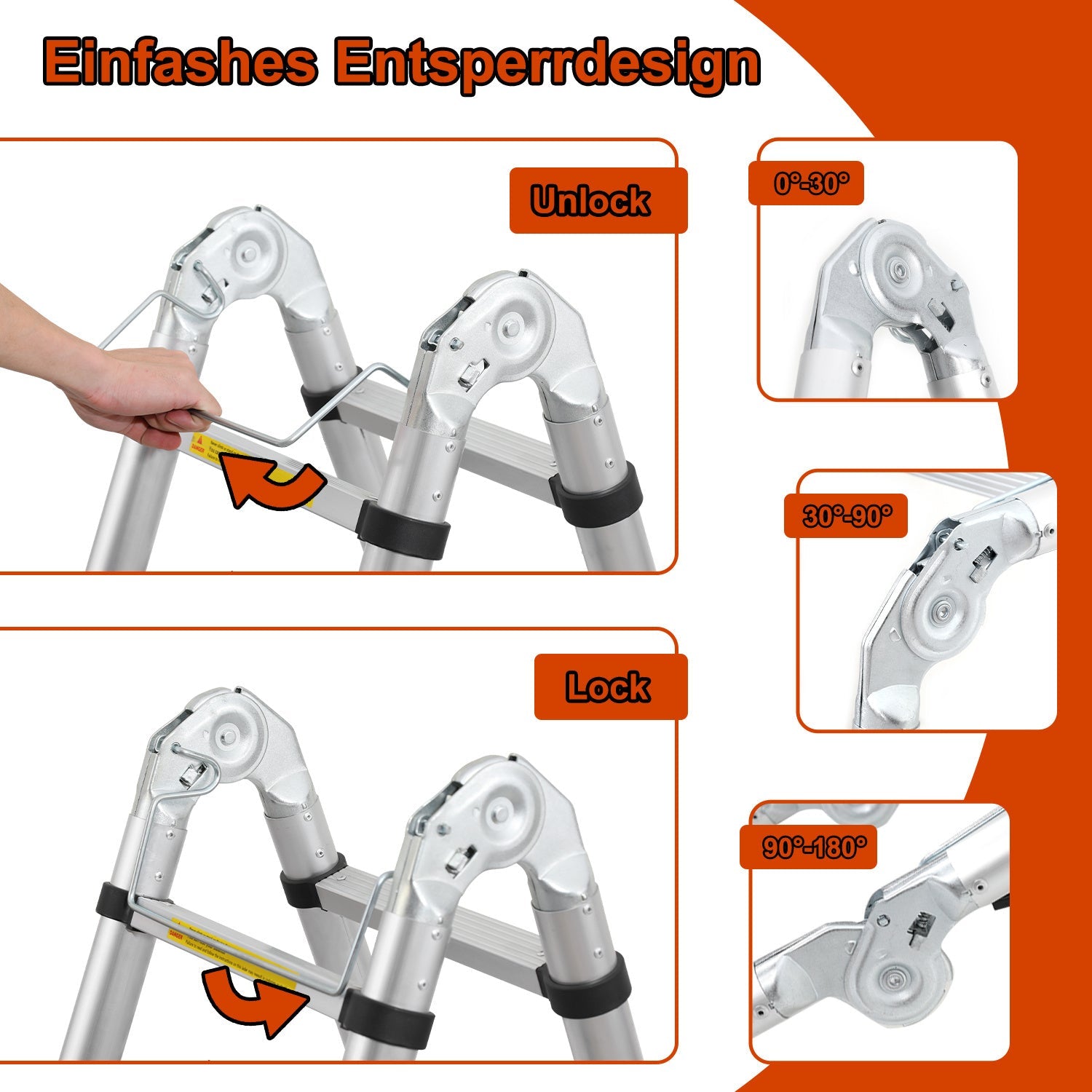 Jopassy Teleskopleiter 3,8 m Aluminium klappbar 1,9 x 1,9 m bis 150 kg