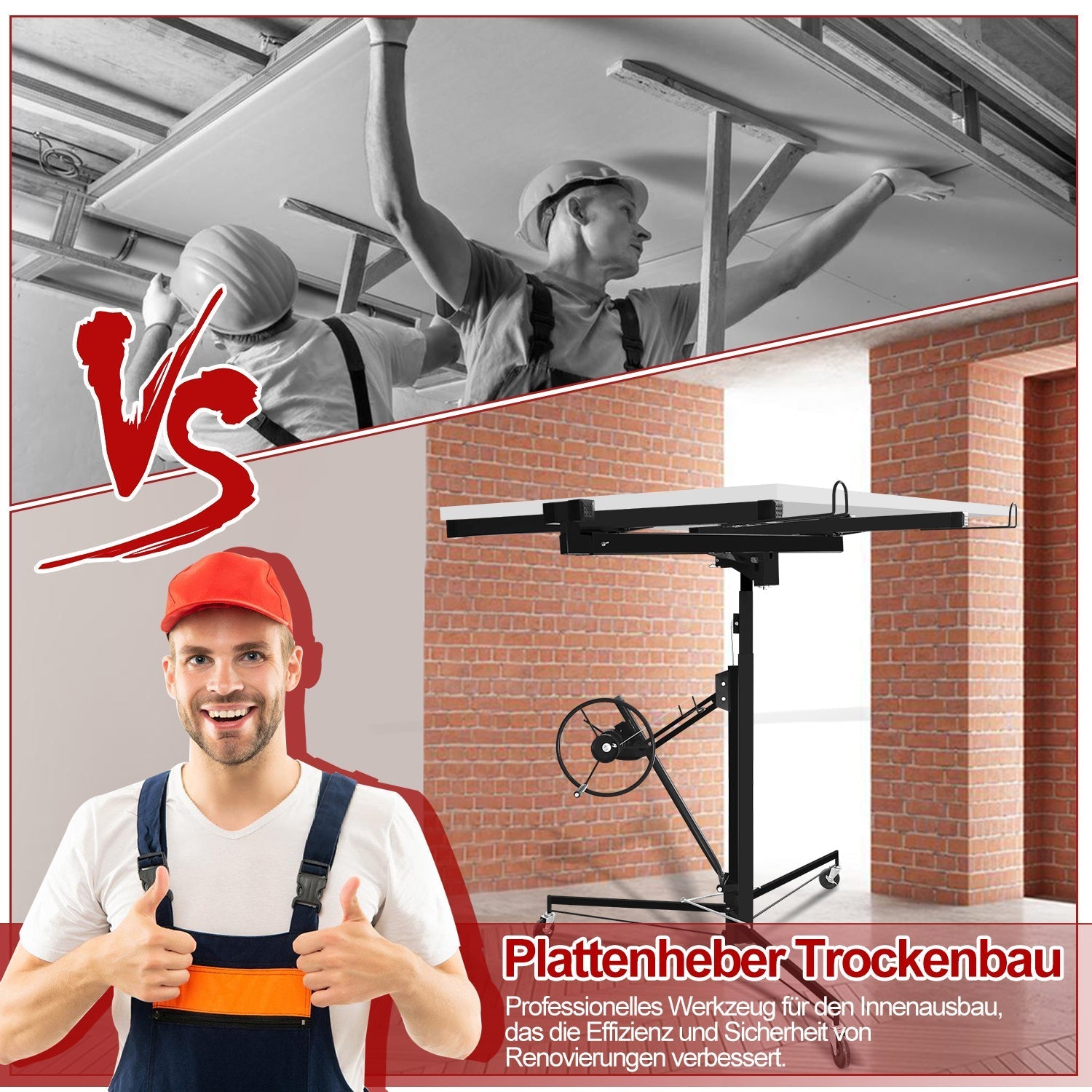 Jopassy Plattenheber klappbar 140-325 cm höhenverstellbar bis 68 kg für Trockenbau