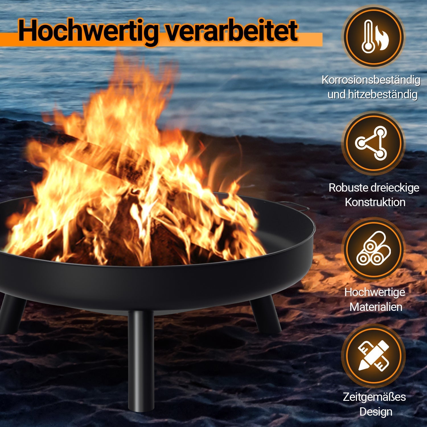 Jopassy Feuerschale Ø82,5 cm Feuerstelle Garten mit Griffen