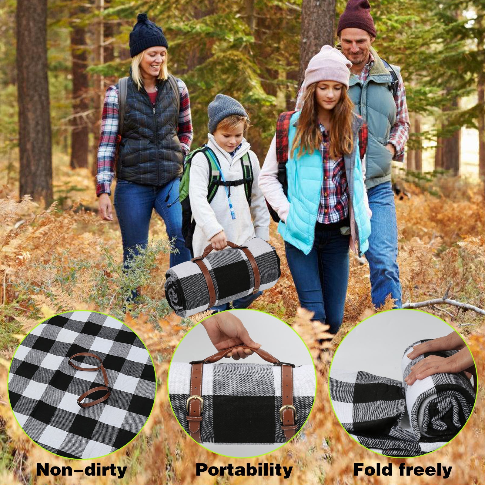 Jopassy Picknickdecke 200 x 200 cm wasserdicht tragbar für Strand Camping und Garten