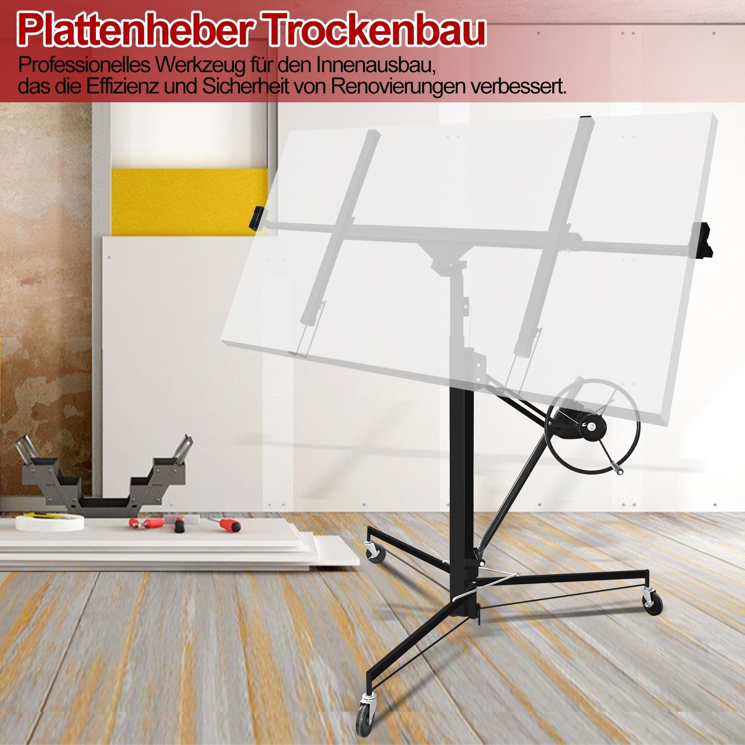 Jopassy Plattenheber klappbar 140-325 cm höhenverstellbar bis 68 kg für Trockenbau