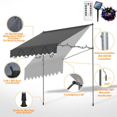 Jopassy Klemmmarkise mit Handkurbel und Solar LED für Balkon und Terrasse