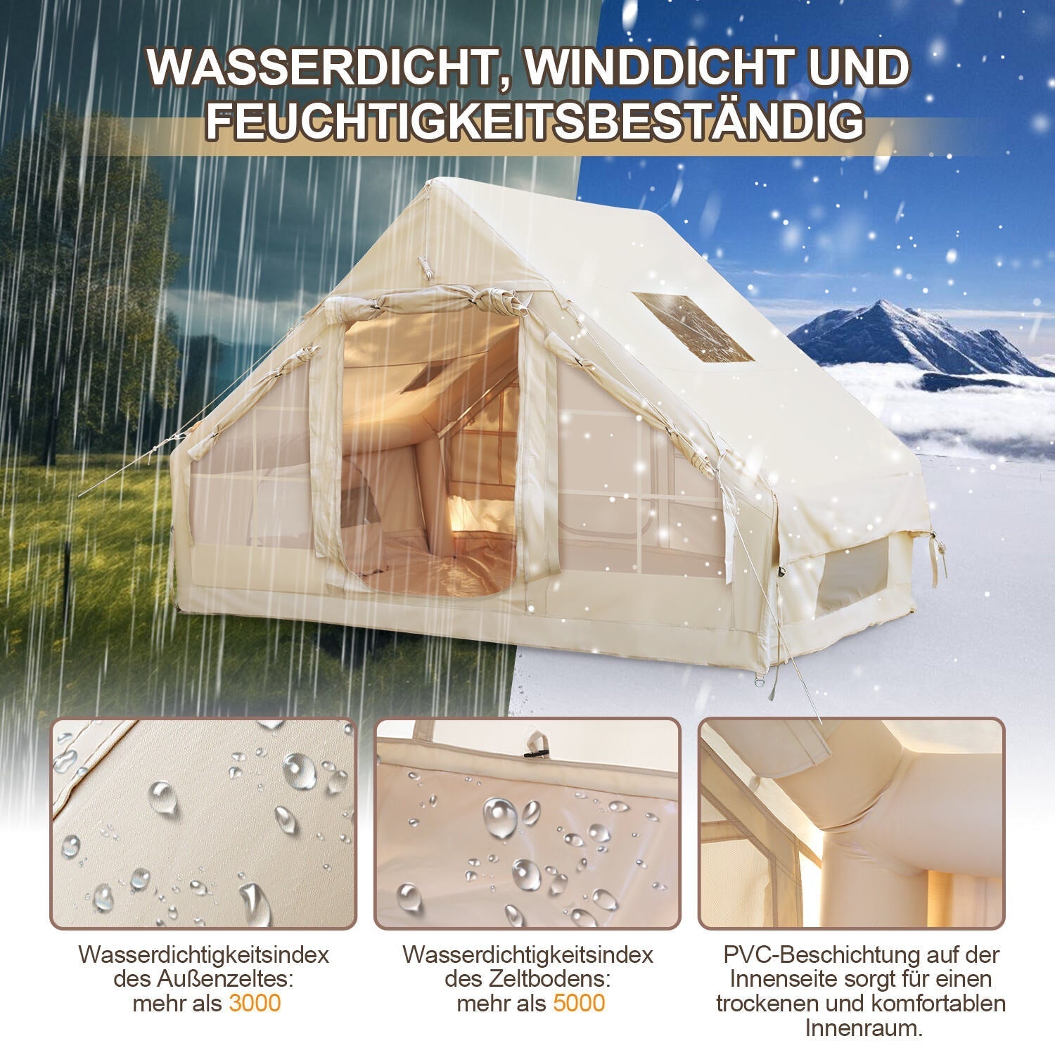 Jopassy Aufblasbares Campingzelt 6.3㎡ Luftzelt mit Dachfenster und Tragetasche