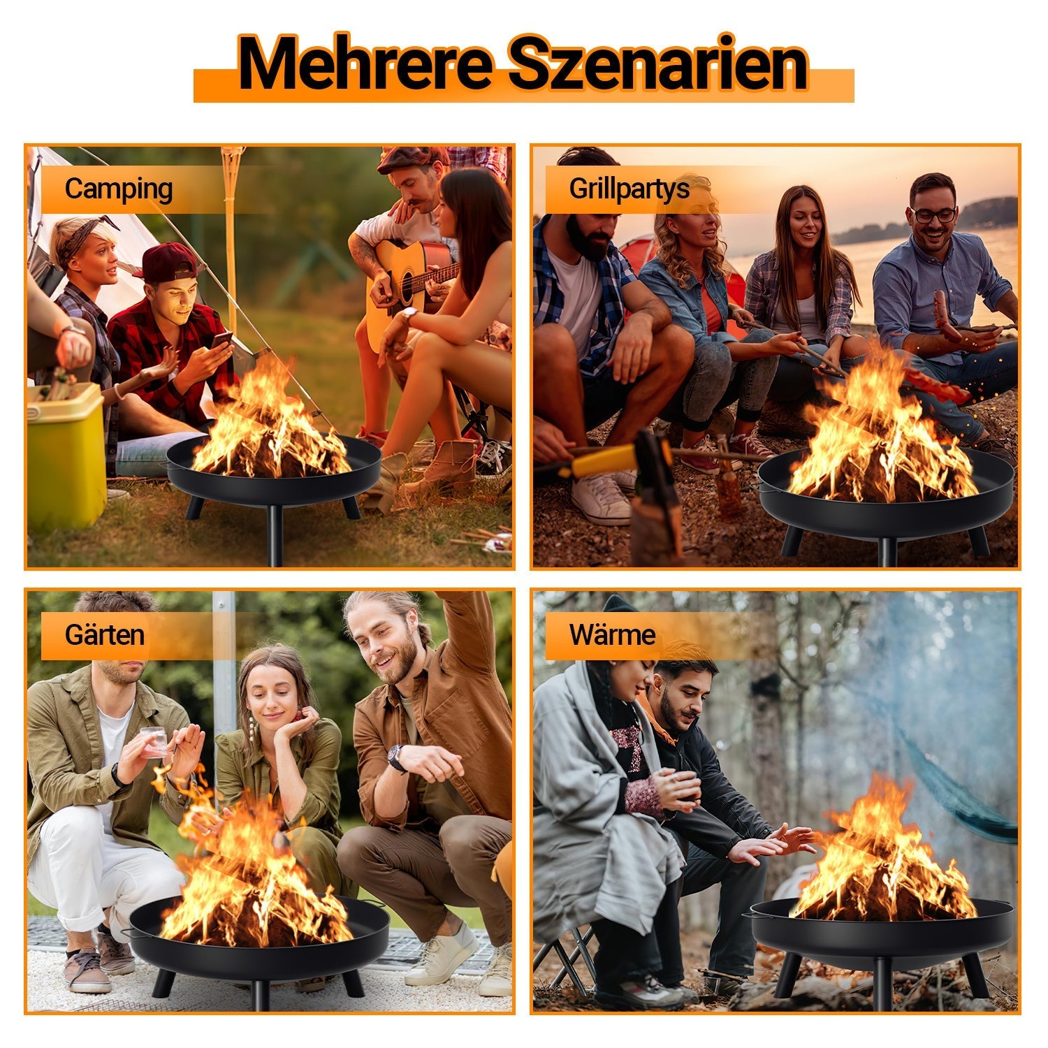 Jopassy Feuerschale Ø82,5 cm Feuerstelle Garten mit Griffen