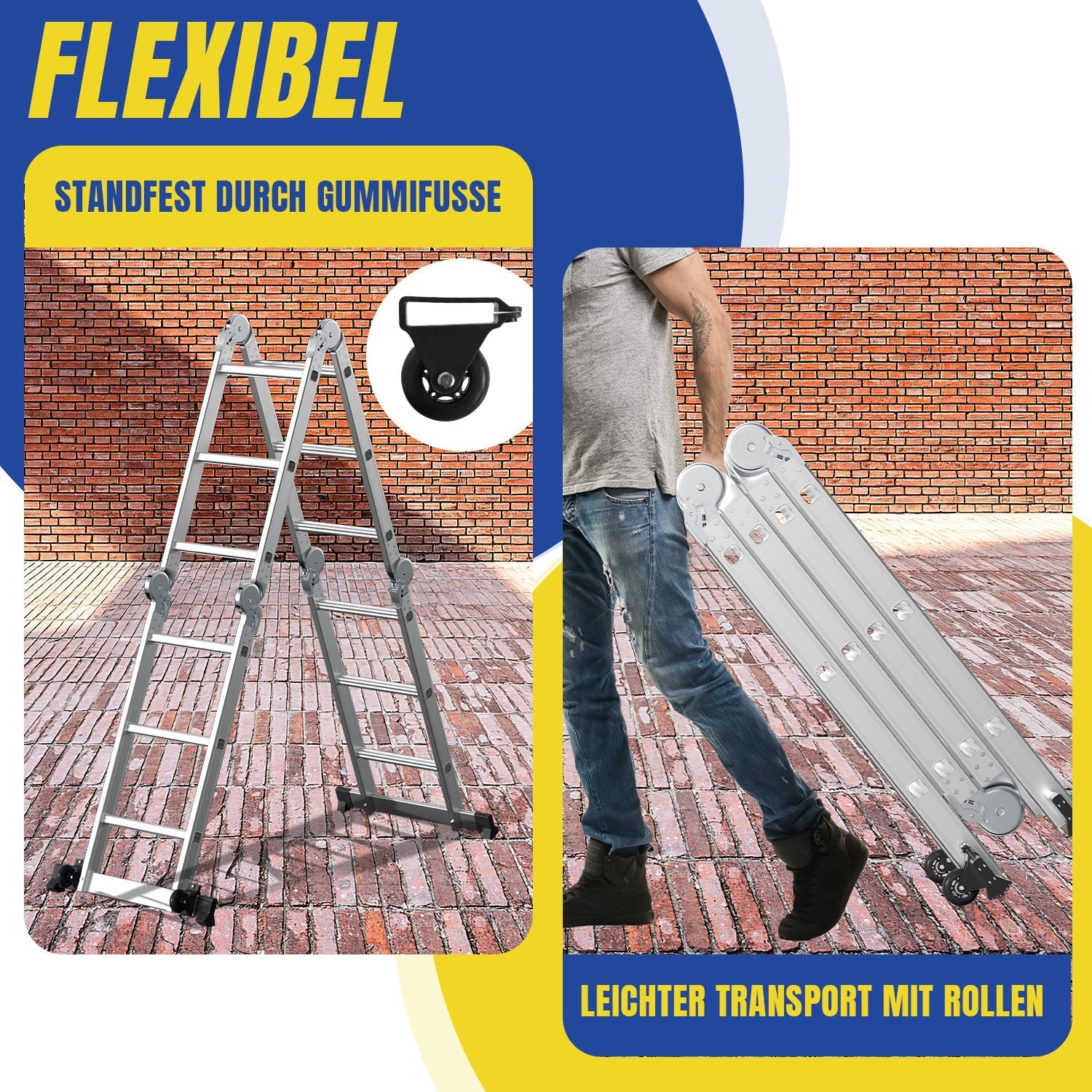 Jopassy Mehrzweckleiter Aluminium Klappleiter 7 in 1 mit Arbeitsplattform