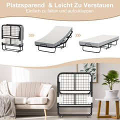 Jopassy Klappbett 90 x 200 cm mit 13 cm Matratze, klappbares Gästebett mit Rollen, bis 200 kg