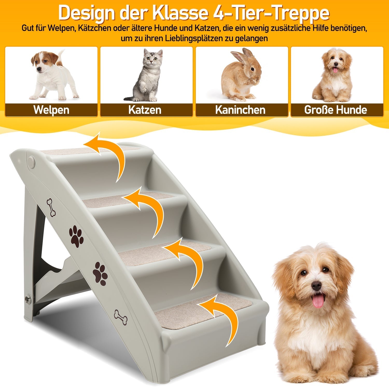 Jopassy Hundetreppe 4 Stufen klappbar bis 75 kg für Sofa Bett und Auto