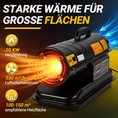 Jopassy Diesel Heizkanone 20 kW Bauheizer mit 22L Tank Thermostat und Digitaldisplay