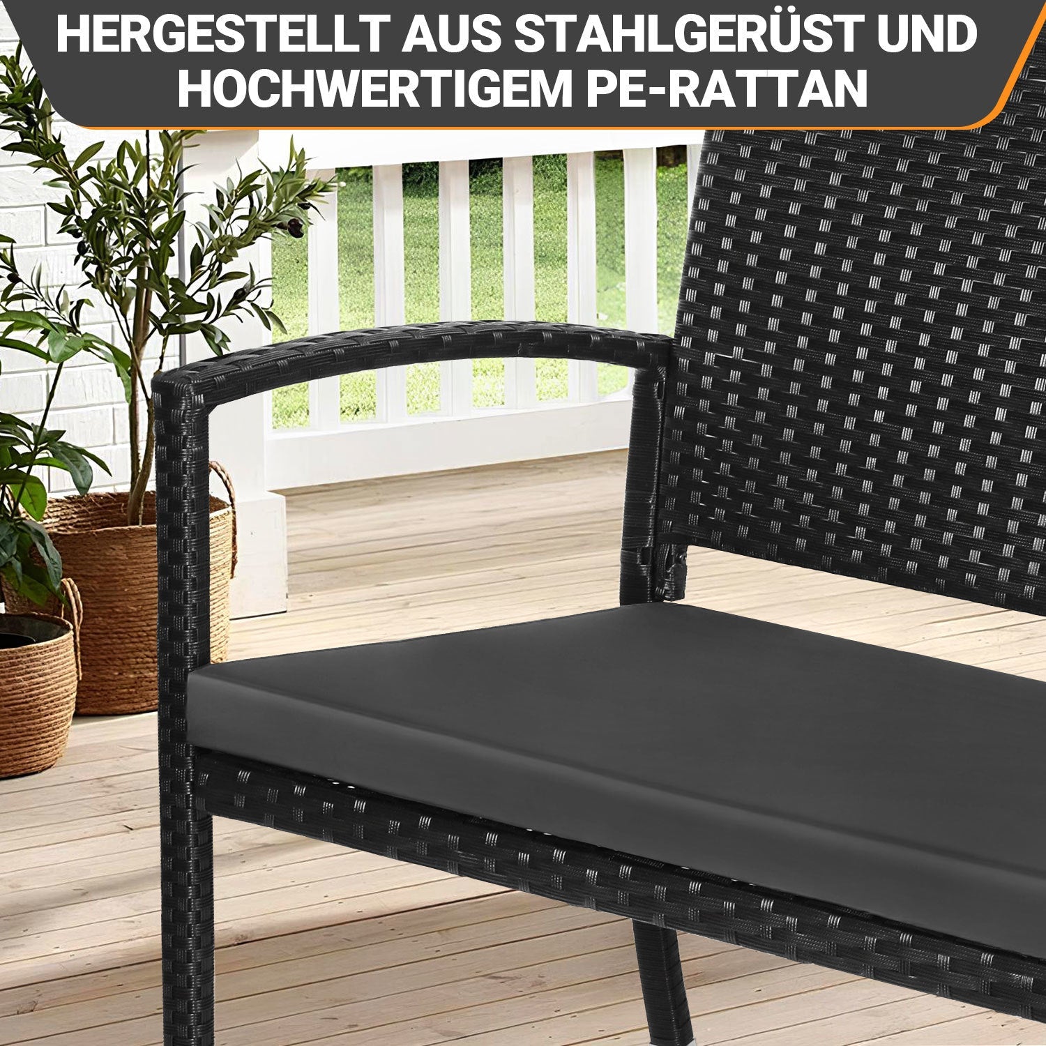 Jopassy Gartenbank Polyrattan 112 x 58 x 90 cm 2-Sitzer bis 227 kg