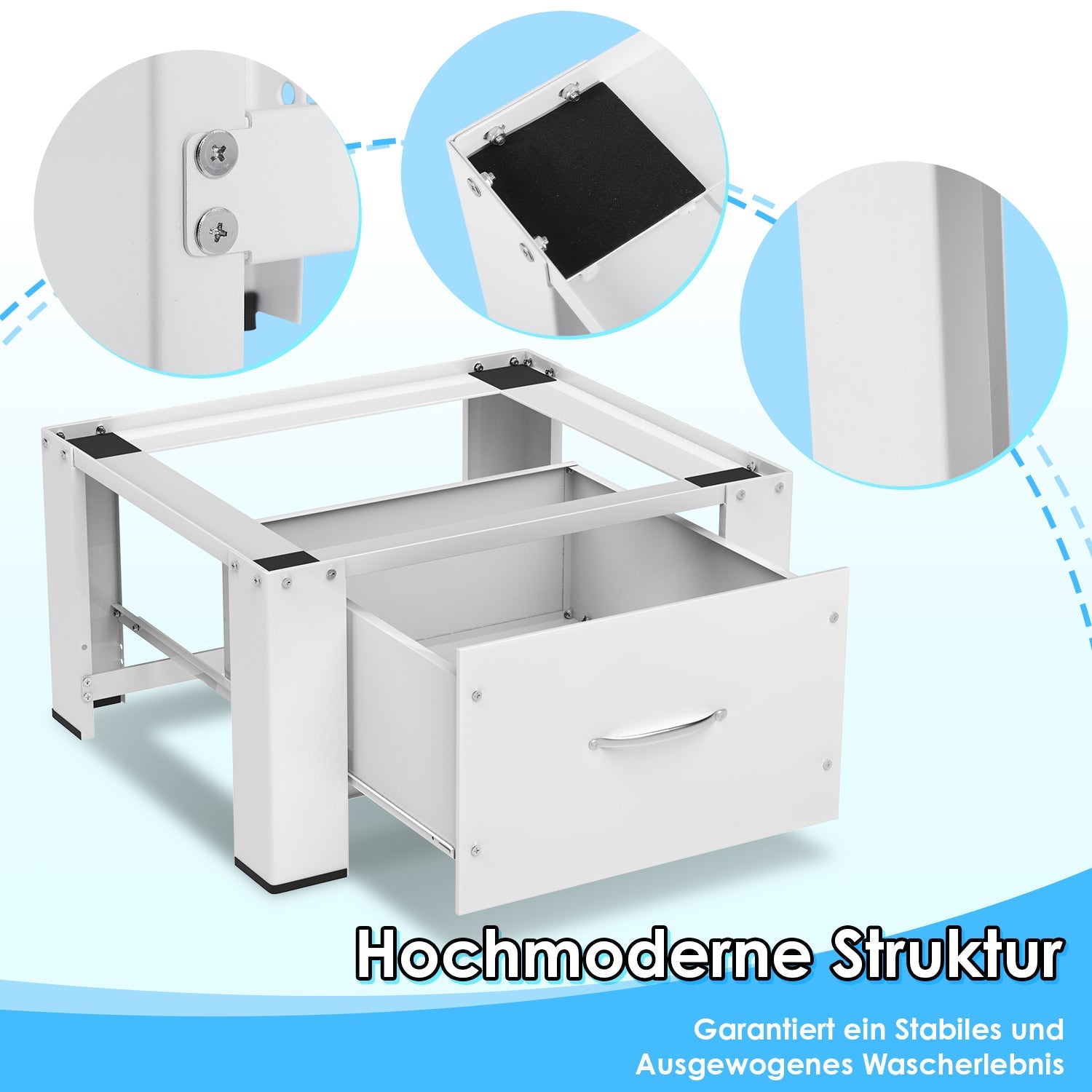 Jopassy Waschmaschinen Untergestell mit Schublade 63x54x32 cm für Waschmaschine und Trockner