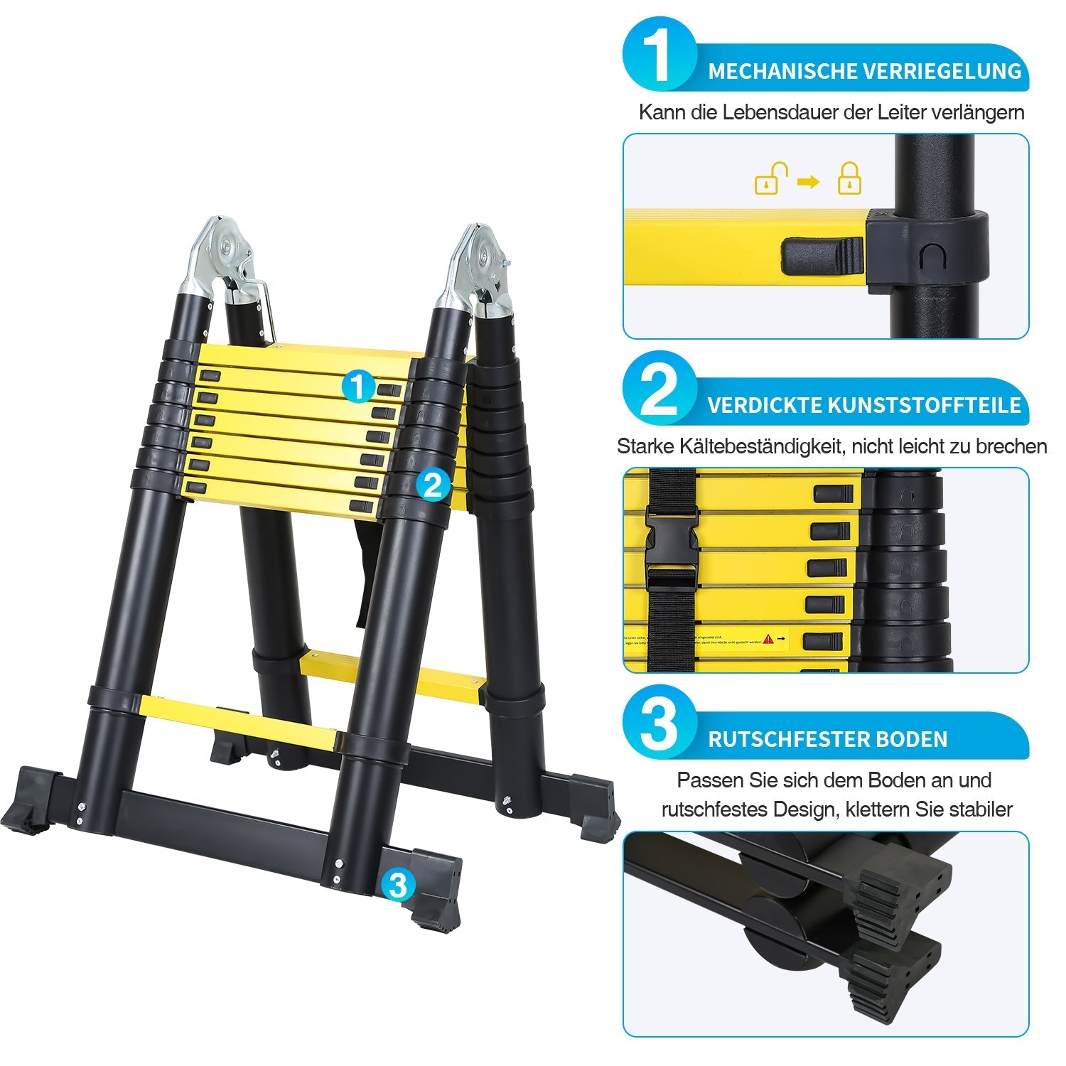 Jopassy Teleskopleiter 3,8 m Aluminium klappbar 1,9 x 1,9 m bis 150 kg