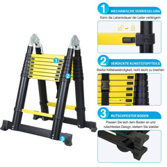Jopassy Teleskopleiter 3,8 m Aluminium klappbar 1,9 x 1,9 m bis 150 kg