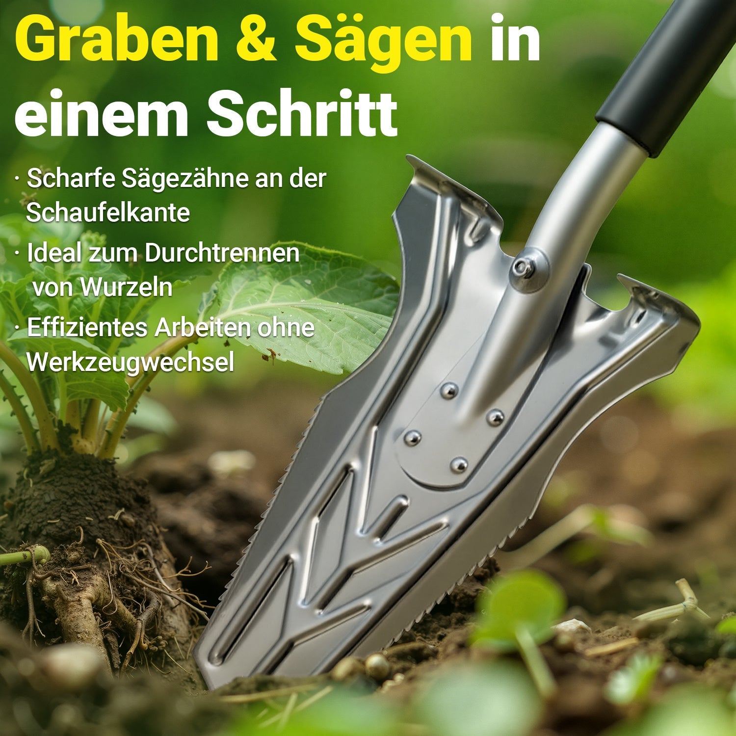 Jopassy Spaten mit Wurzelsäge 120 cm Wurzelspaten Edelstahl für Garten