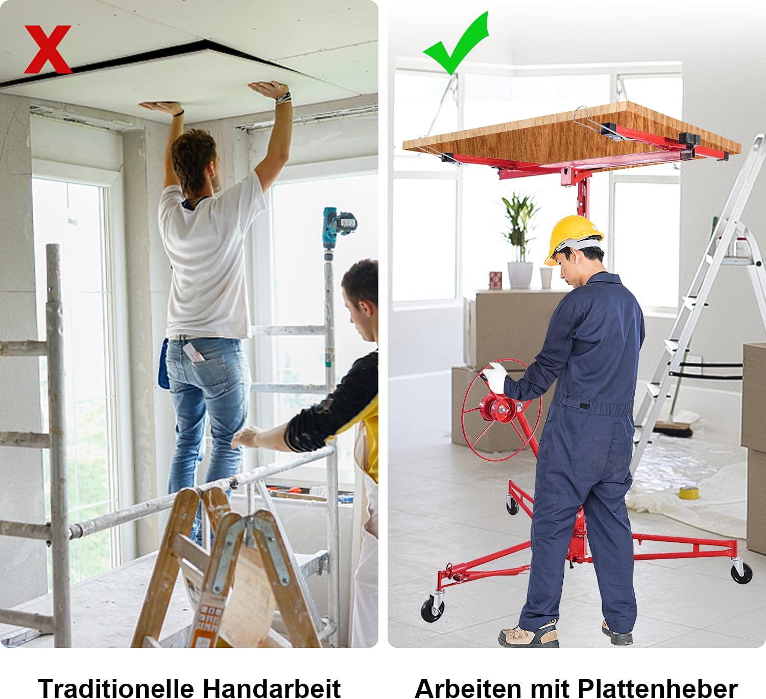 Jopassy Plattenheber klappbar 140-325 cm höhenverstellbar bis 68 kg für Trockenbau