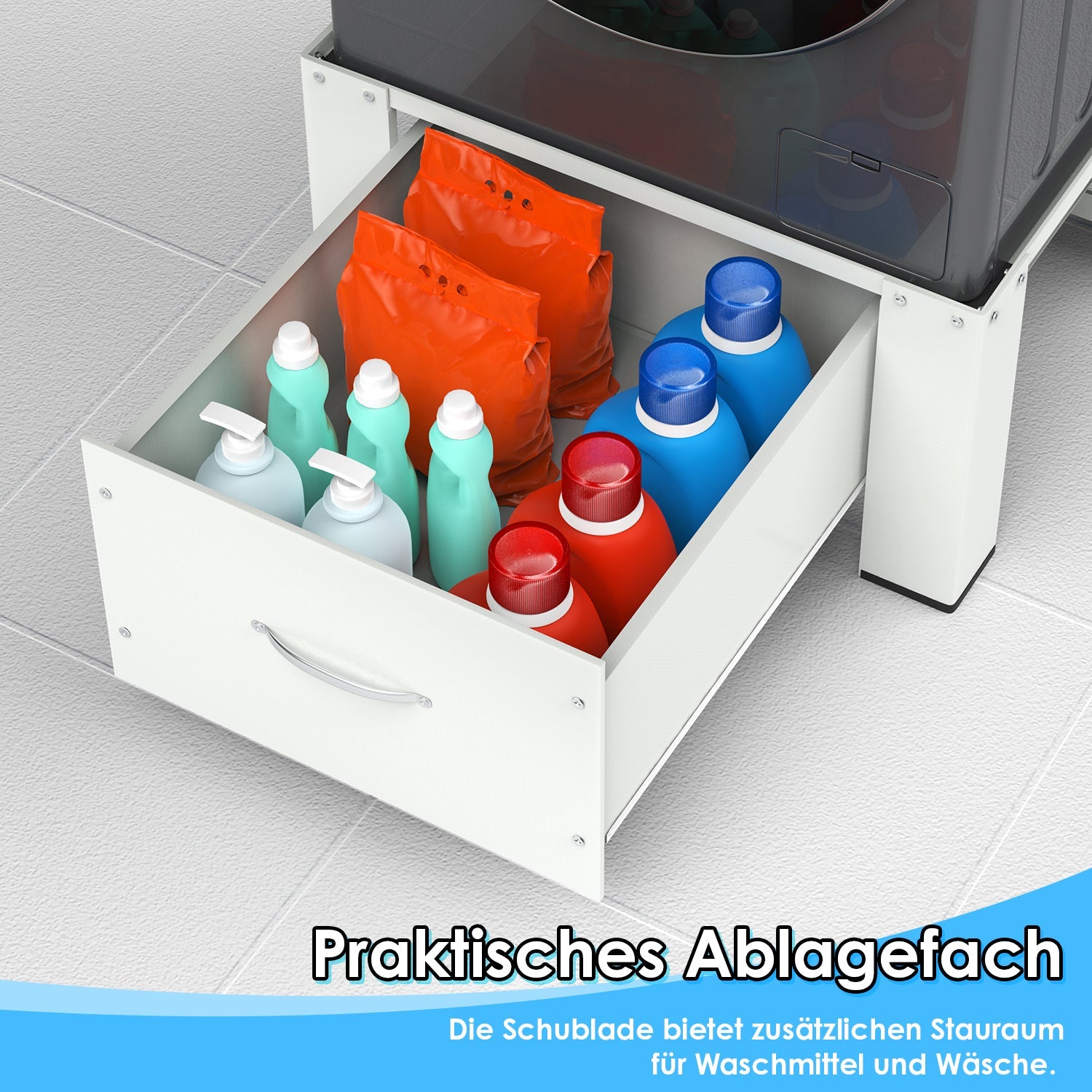 Jopassy Waschmaschinen Untergestell mit Schublade 63x54x32 cm für Waschmaschine und Trockner