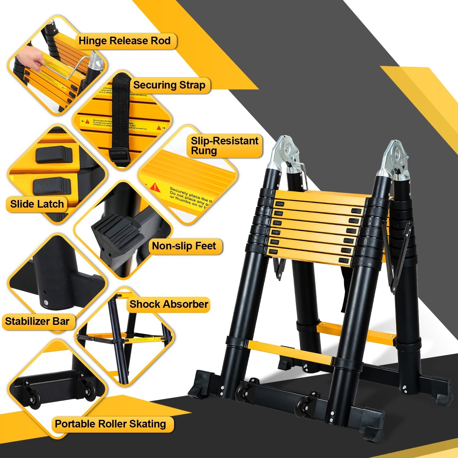 Jopassy Teleskopleiter 5 m klappbar Aluminium Ausziehleiter 150 kg