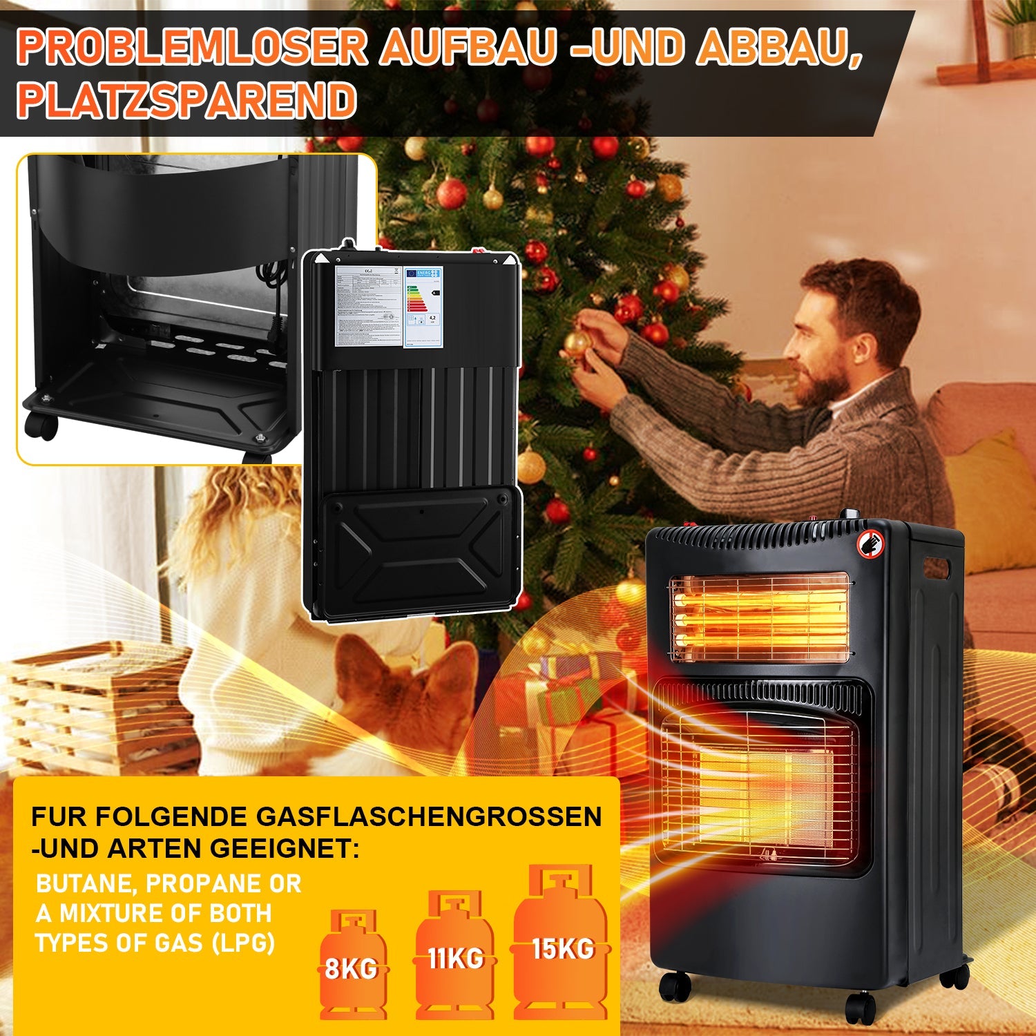 Jopassy Gasheizer 4200W mit Elektroheizung 1260W für Propan Butan bis 15 kg