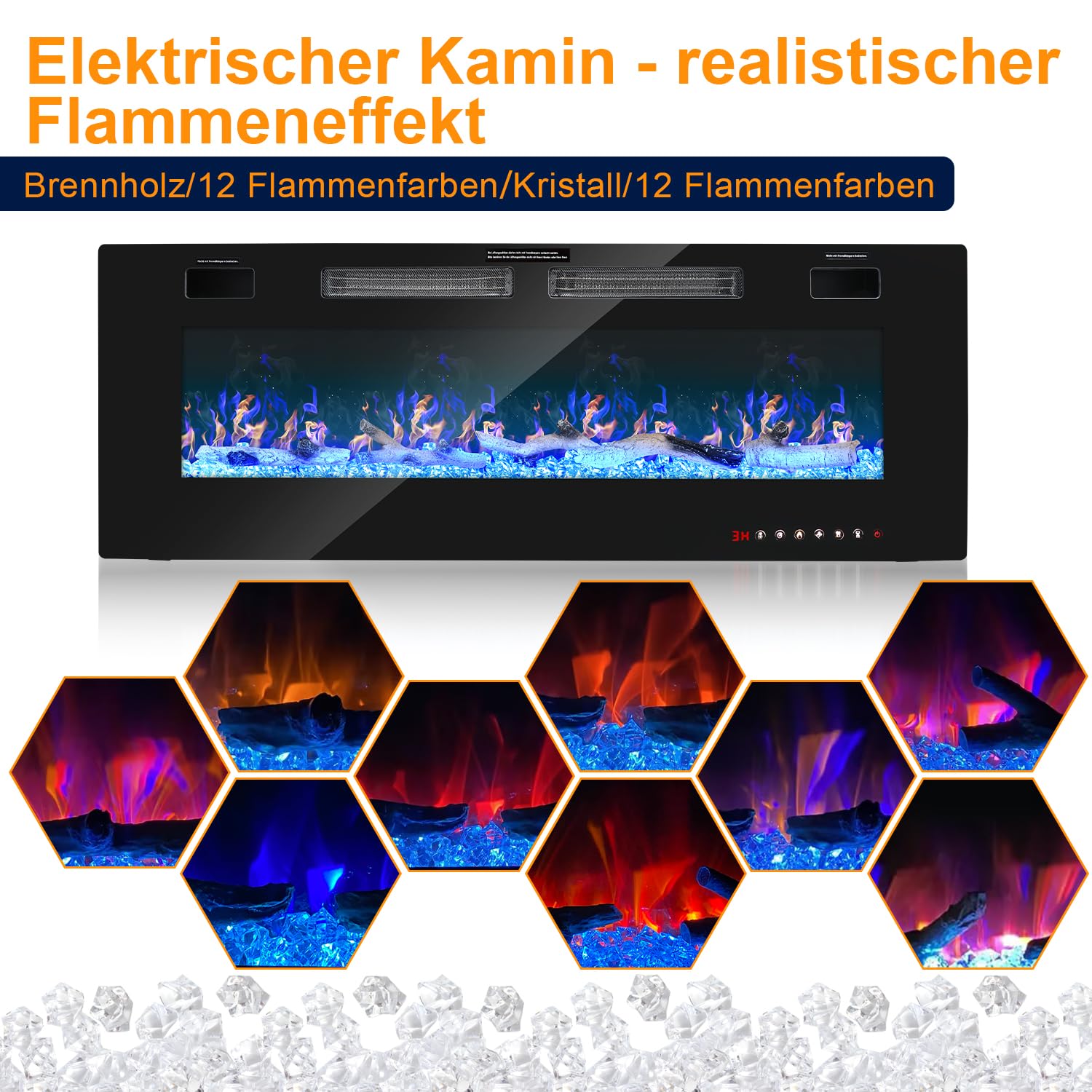 Jopassy Elektrokamin 127 cm 1500W für Wand und Einbau mit App und Fernbedienung