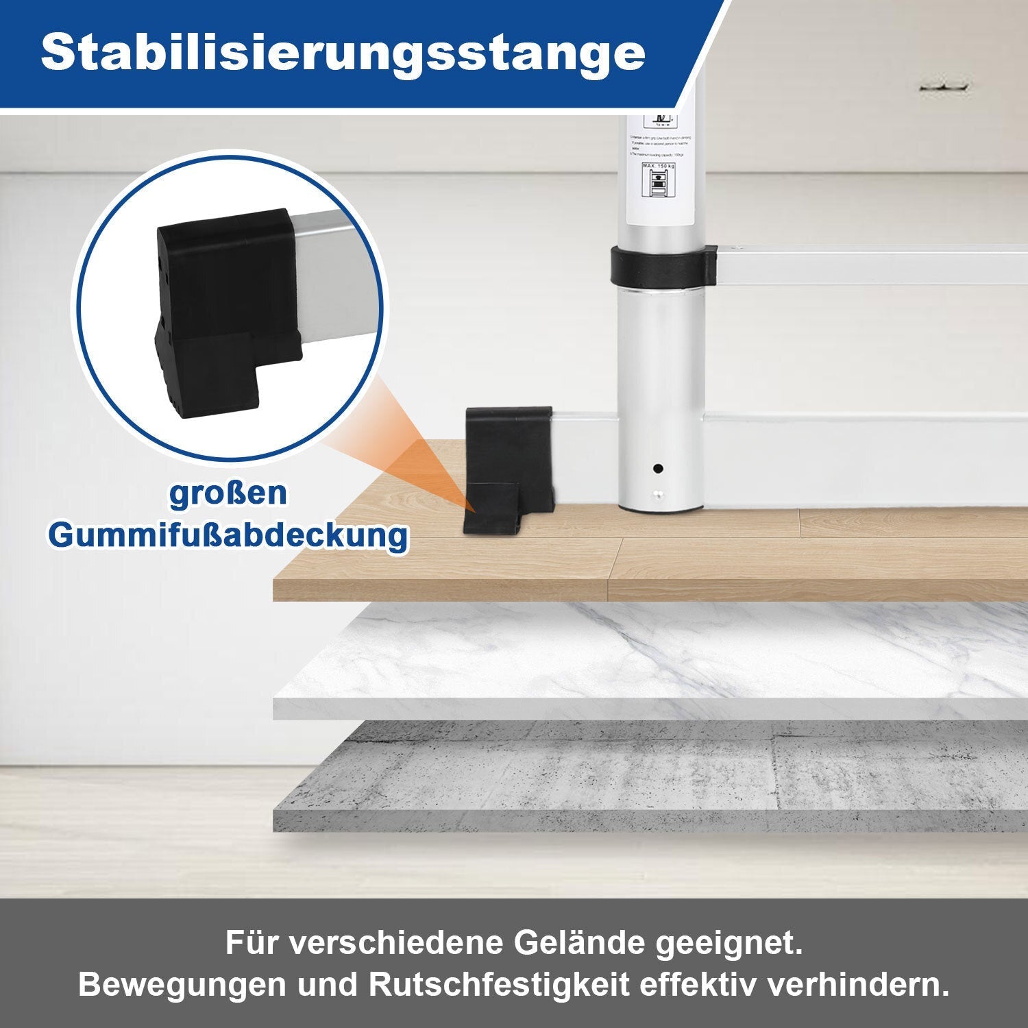 Jopassy Teleskopleiter Aluminium 2,6–5 m mit Stabilisator und breiten Trittstufen bis 150 kg