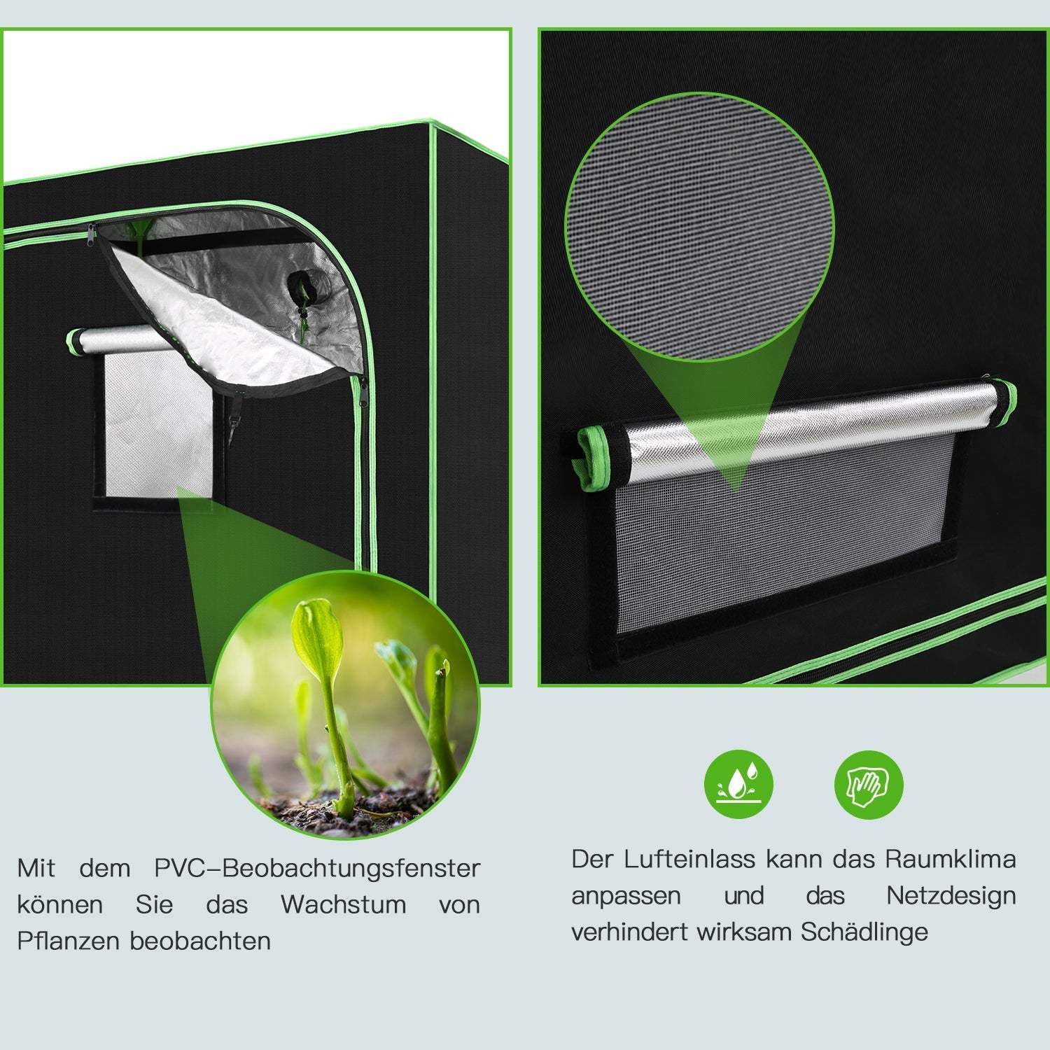 Jopassy Indoor Growzelt aus 600D Oxford Lichtdicht Wasserdicht mit Sichtfenster für Pflanzenanzucht