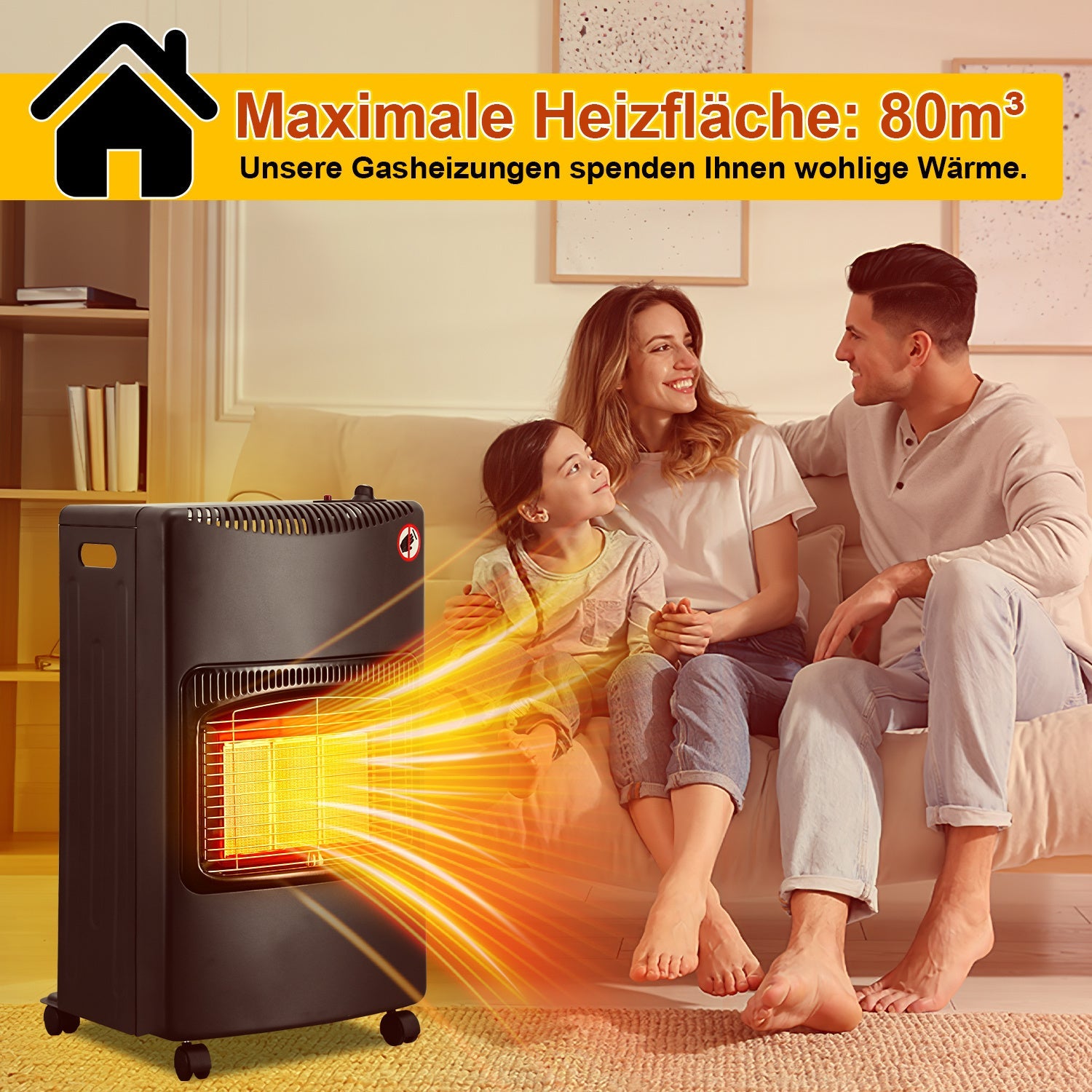 Jopassy Gasofen 4200W für Propan und Butan mit Druckregler Adapter und Rollen