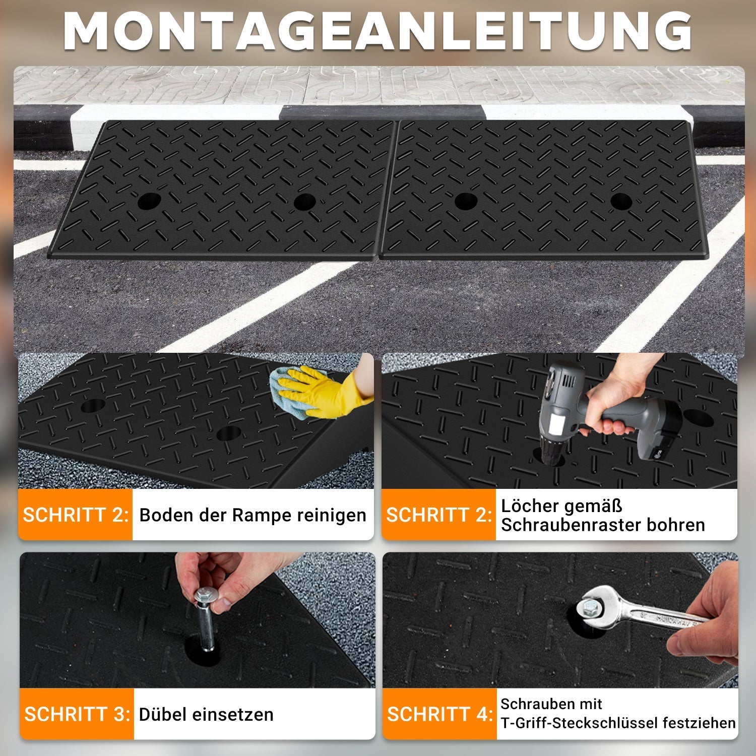 Jopassy Auffahrrampe 2er Set 49 × 30 × 11 cm bis 10 t für Auto und Motorrad