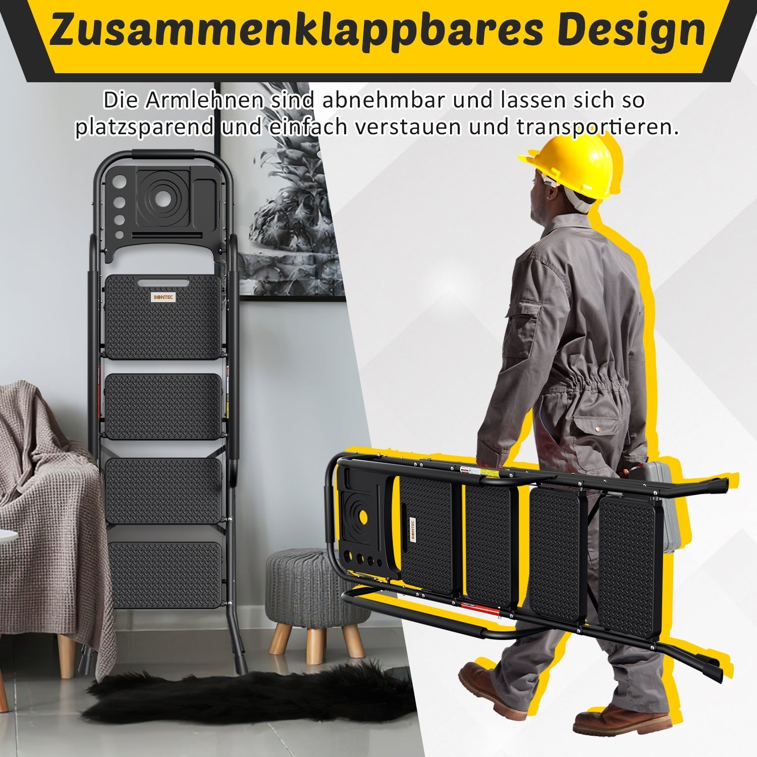 Jopassy Klappleiter 4 Stufen 146 cm mit Handlauf und Werkzeugablage