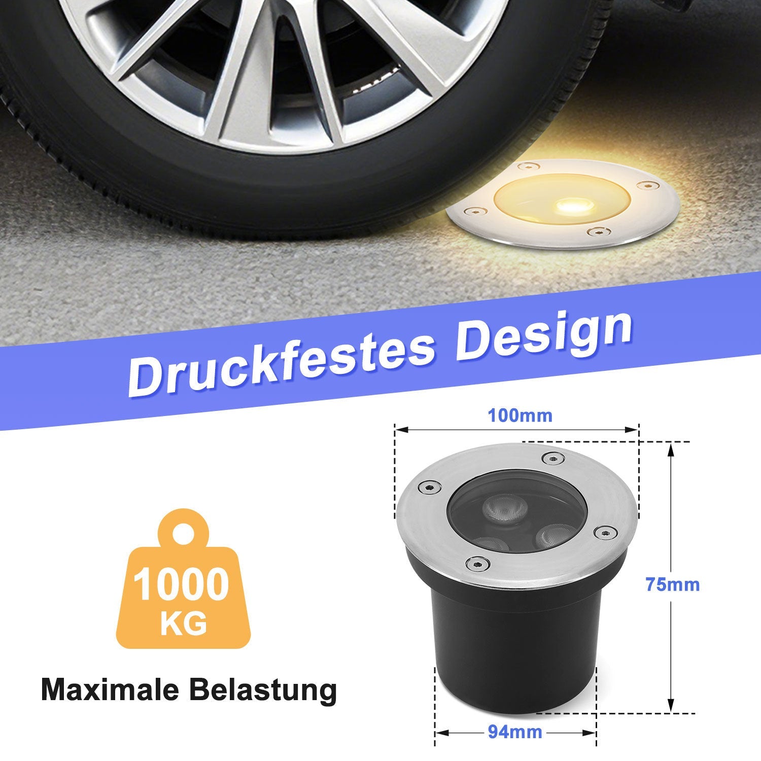 Jopassy LED Bodeneinbaustrahler Außen 3W IP67 Warmweiß für Garten Gehweg